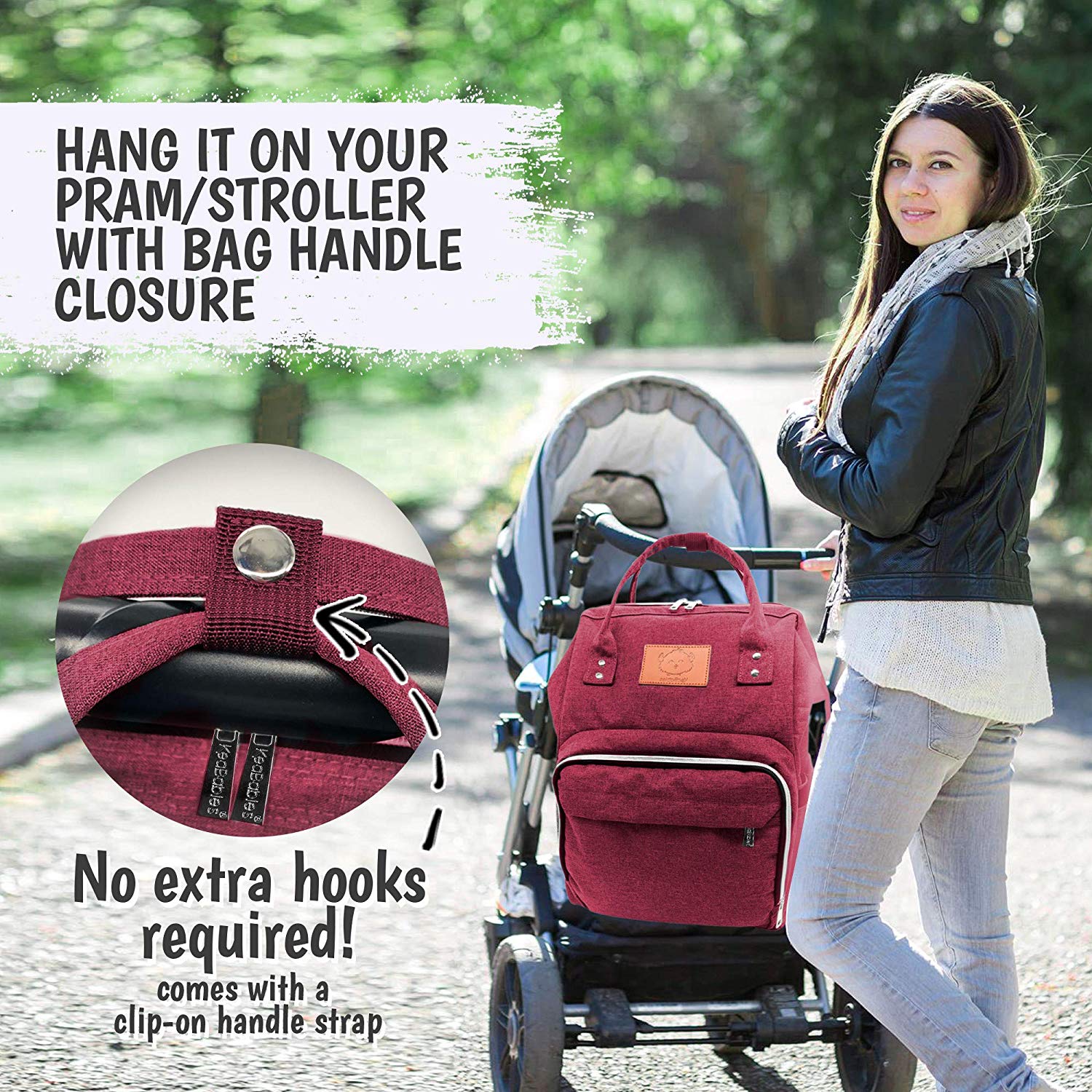 KeaBabies Original Diaper Bag Backpack (Wine Red) - Image 5