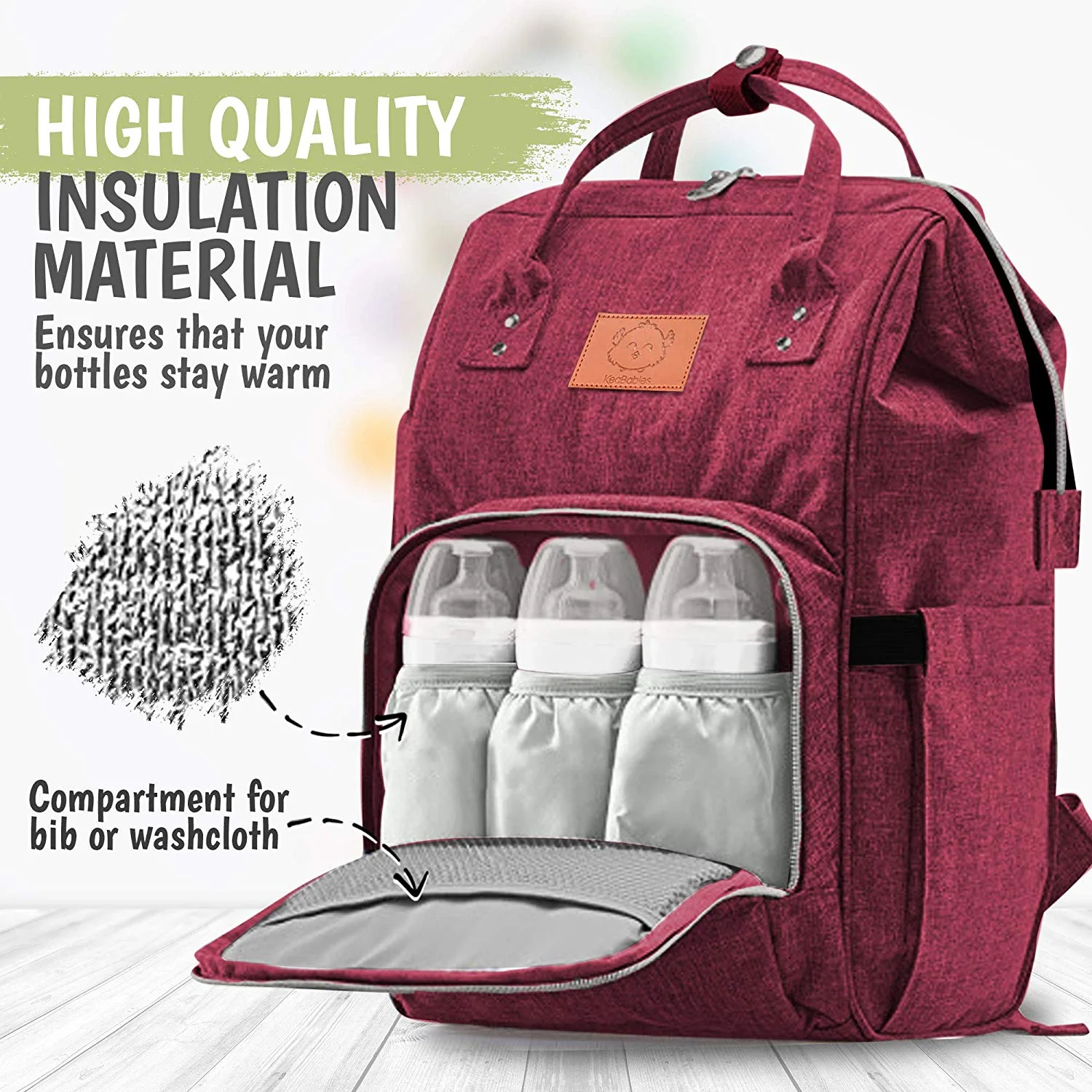 KeaBabies Original Diaper Bag Backpack (Wine Red) - Image 7