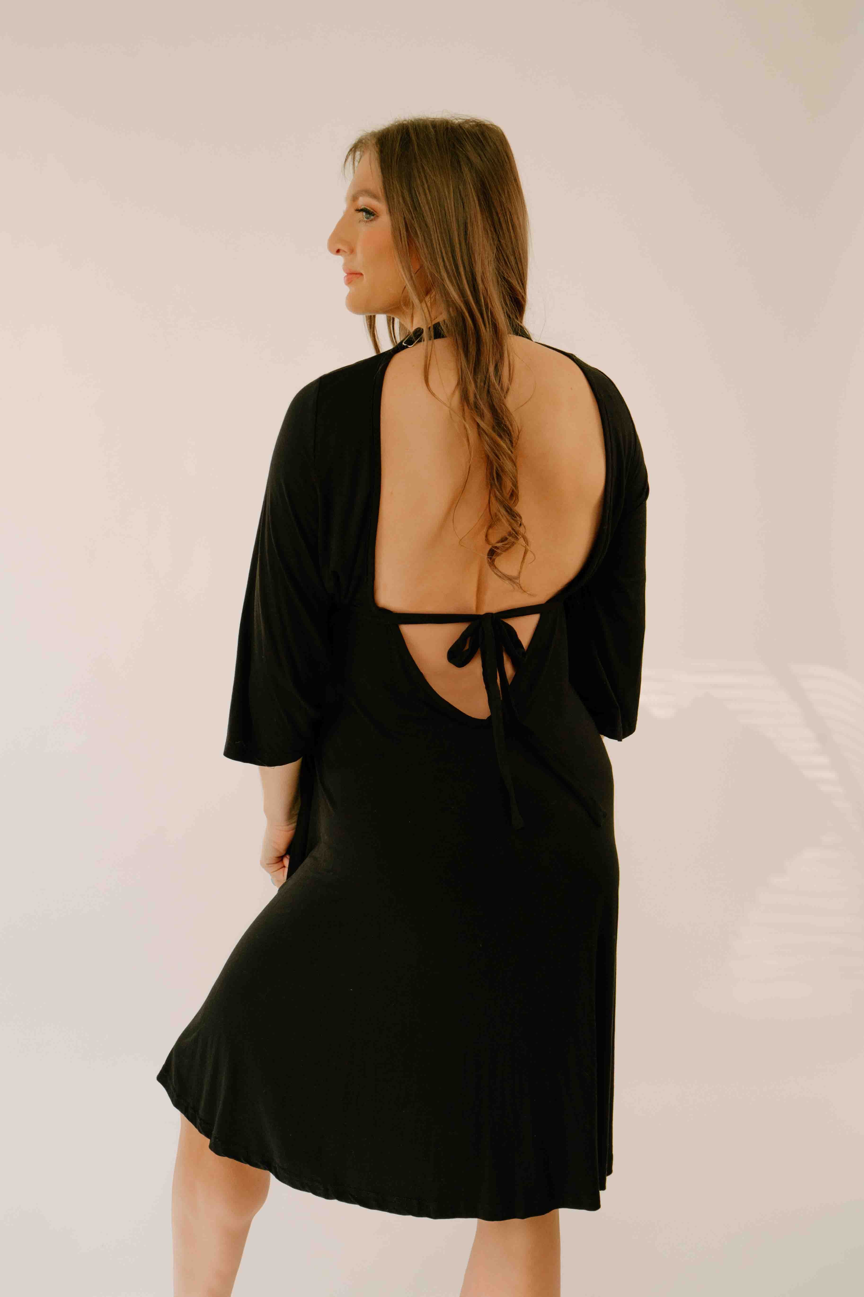 Lila Labor & Postpartum Gown in Black - Image 3