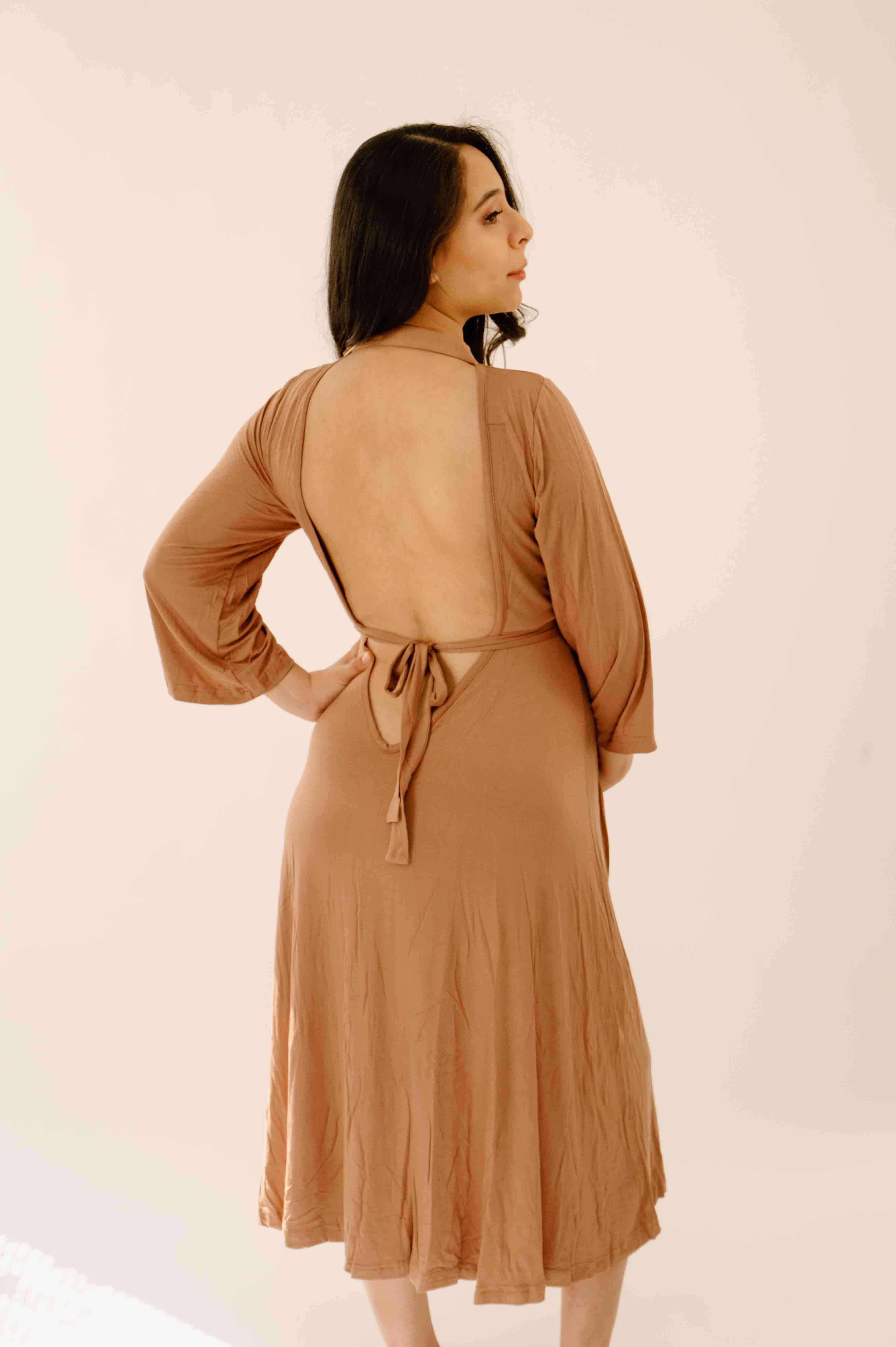 Lila Labor & Postpartum Gown in Caramel - Image 3