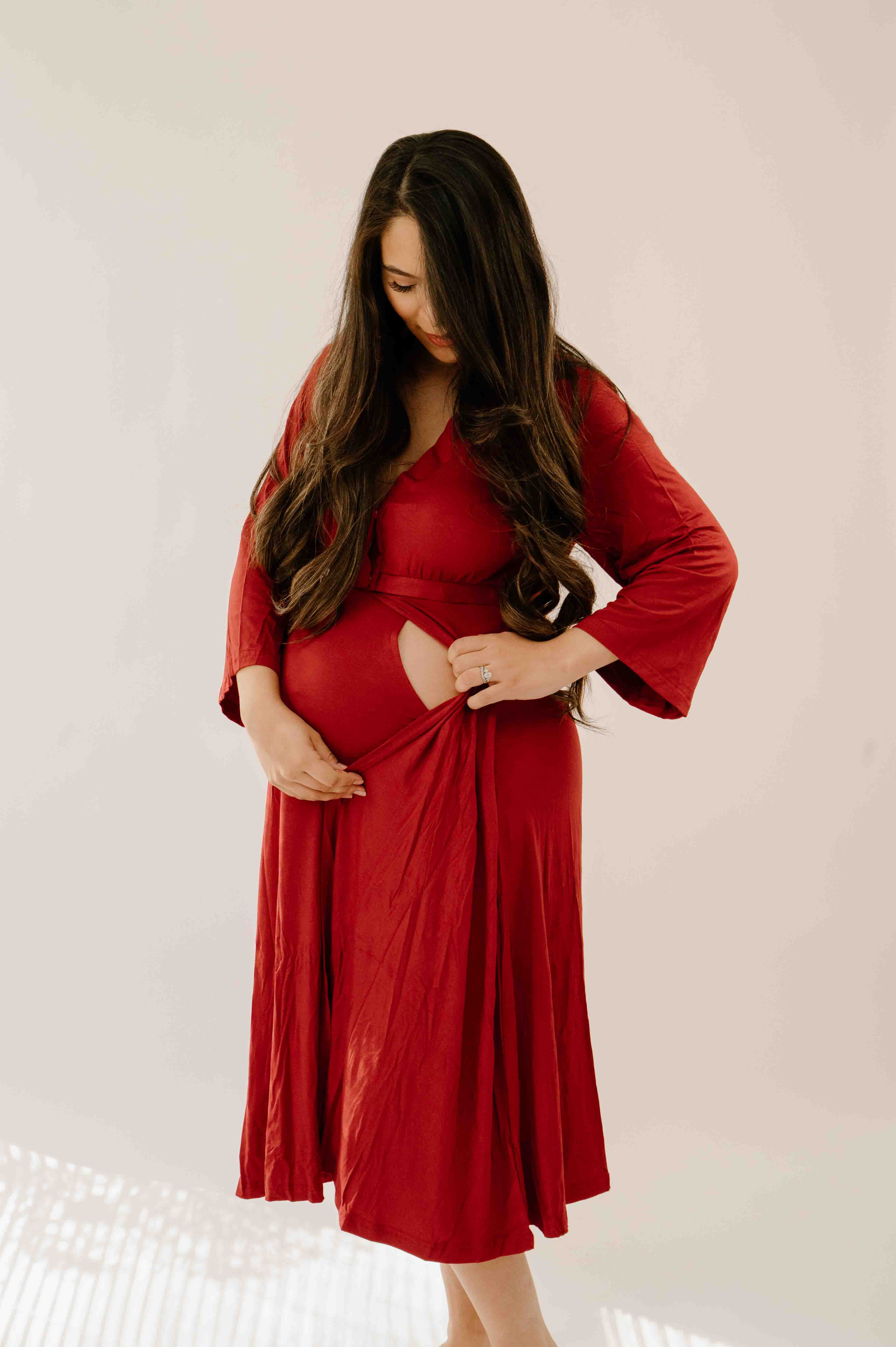 Lila Labor & Postpartum Gown in Crimson - Image 2