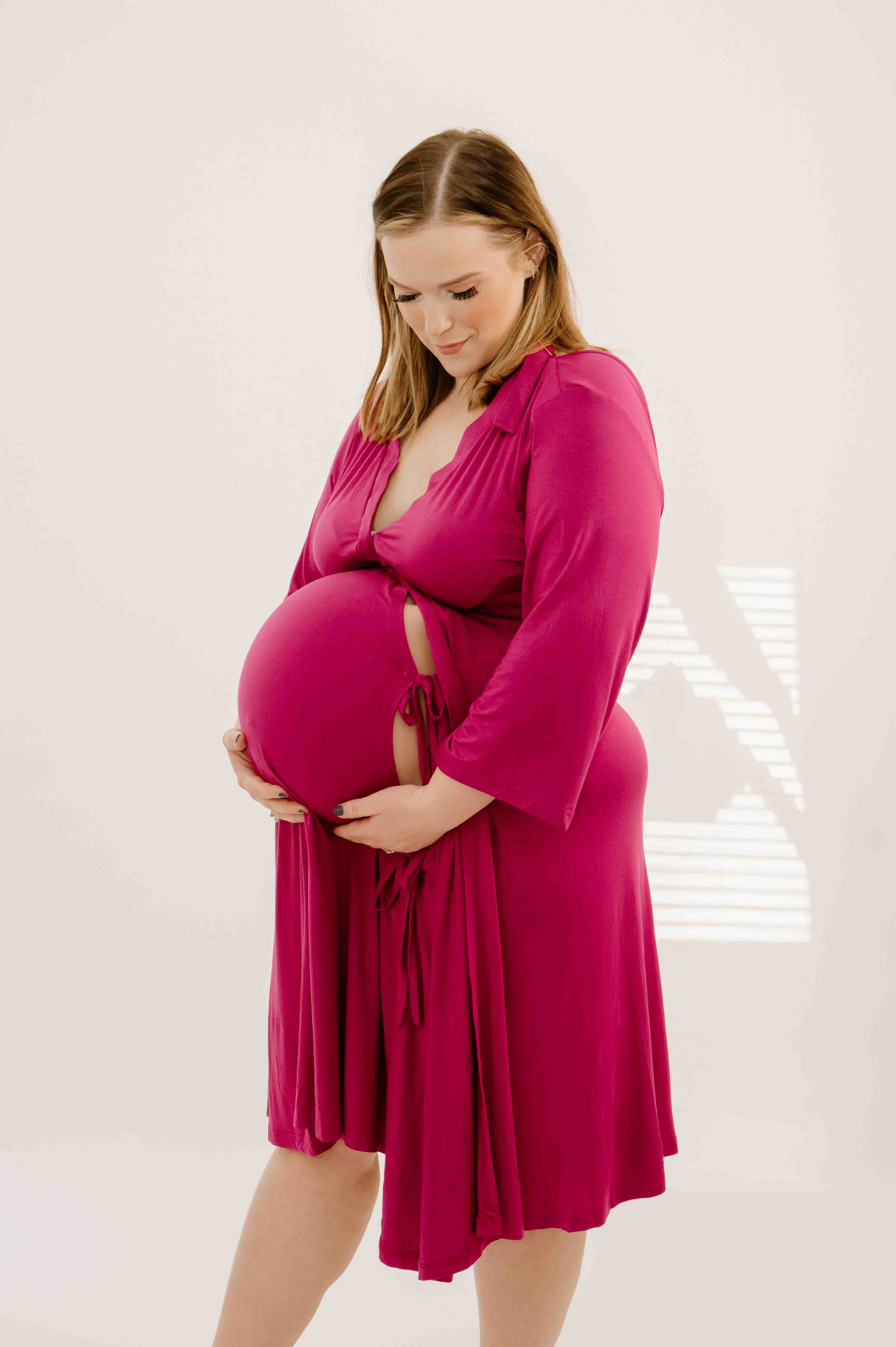 Lila Labor & Postpartum Gown in Raspberry Red - Image 2