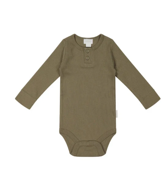 Organic Cotton Modal Long Sleeve Bodysuit - Oak - Image 2