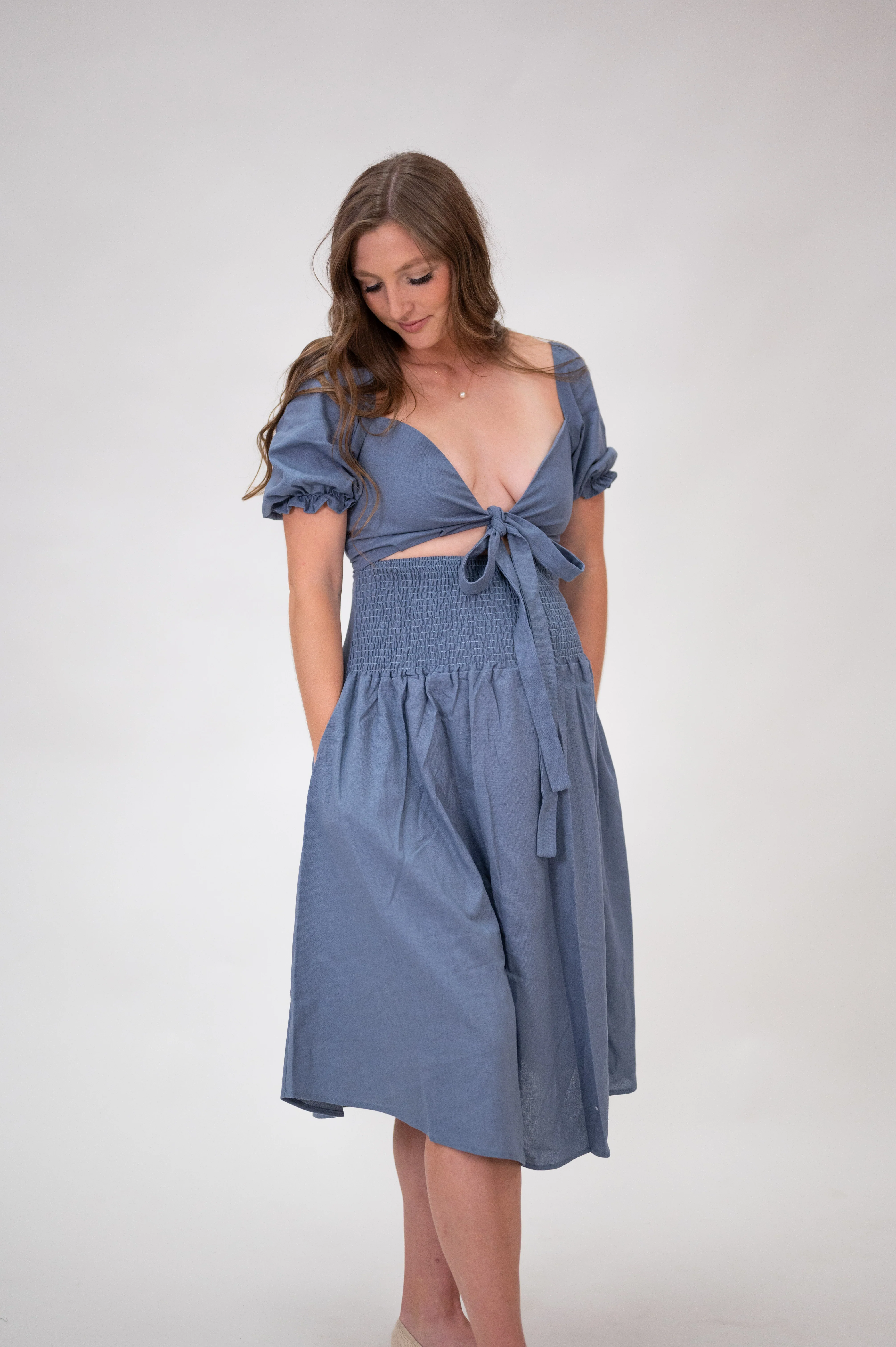 Selena Dress in Steel Blue - Image 4