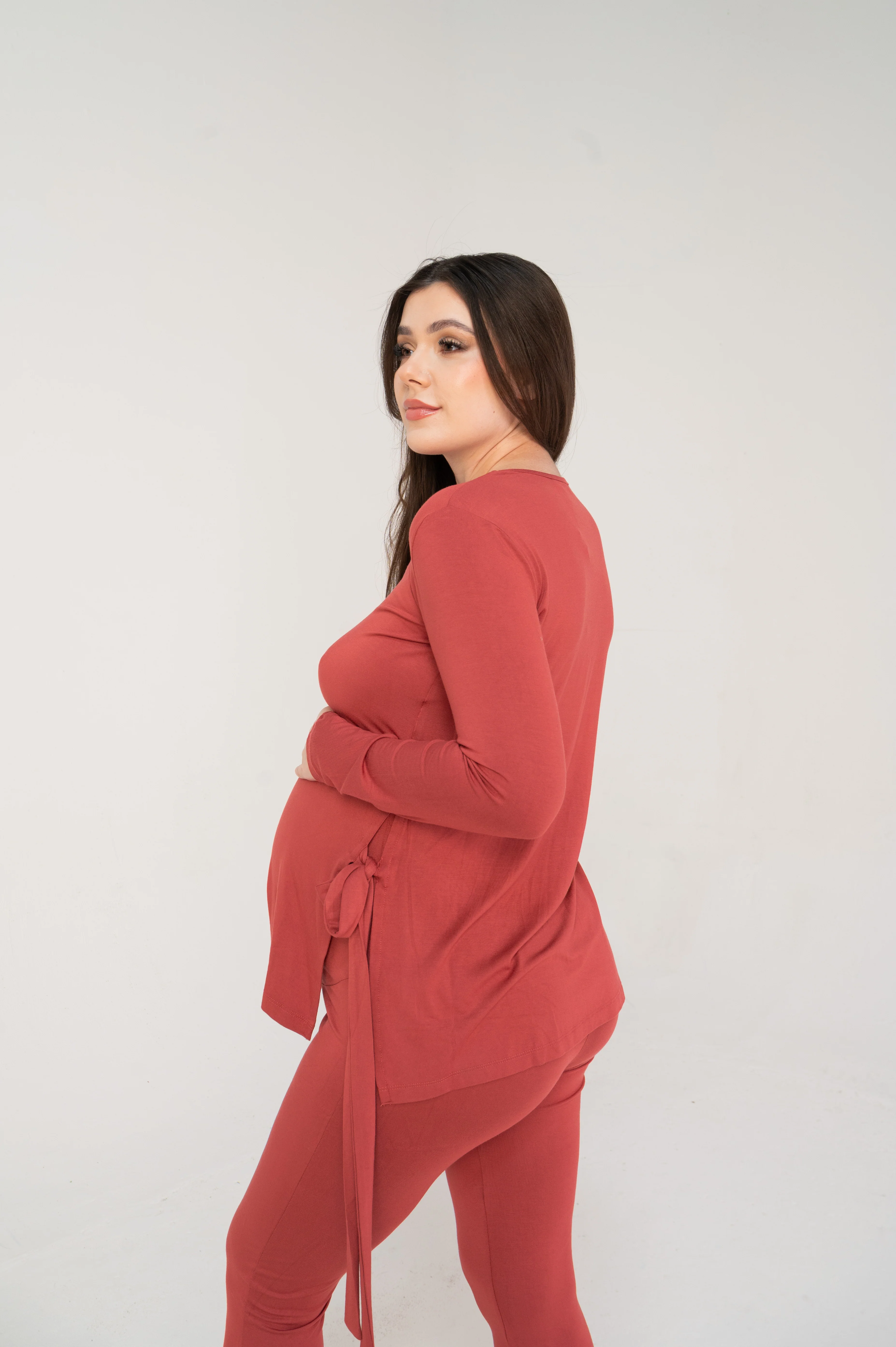 Yvonne Maternity Loungewear Set in Terracotta Rose - Image 4
