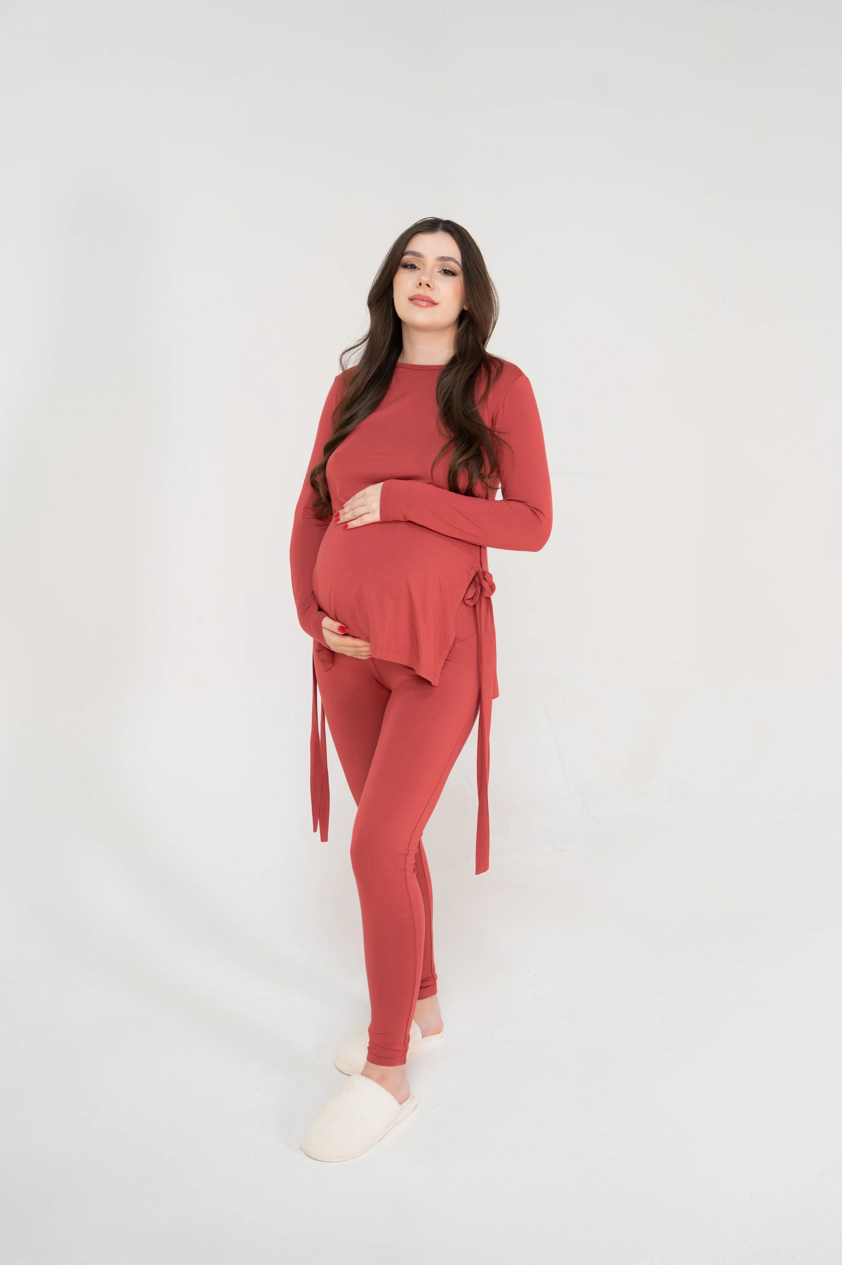 Yvonne Maternity Loungewear Set in Terracotta Rose - Image 5
