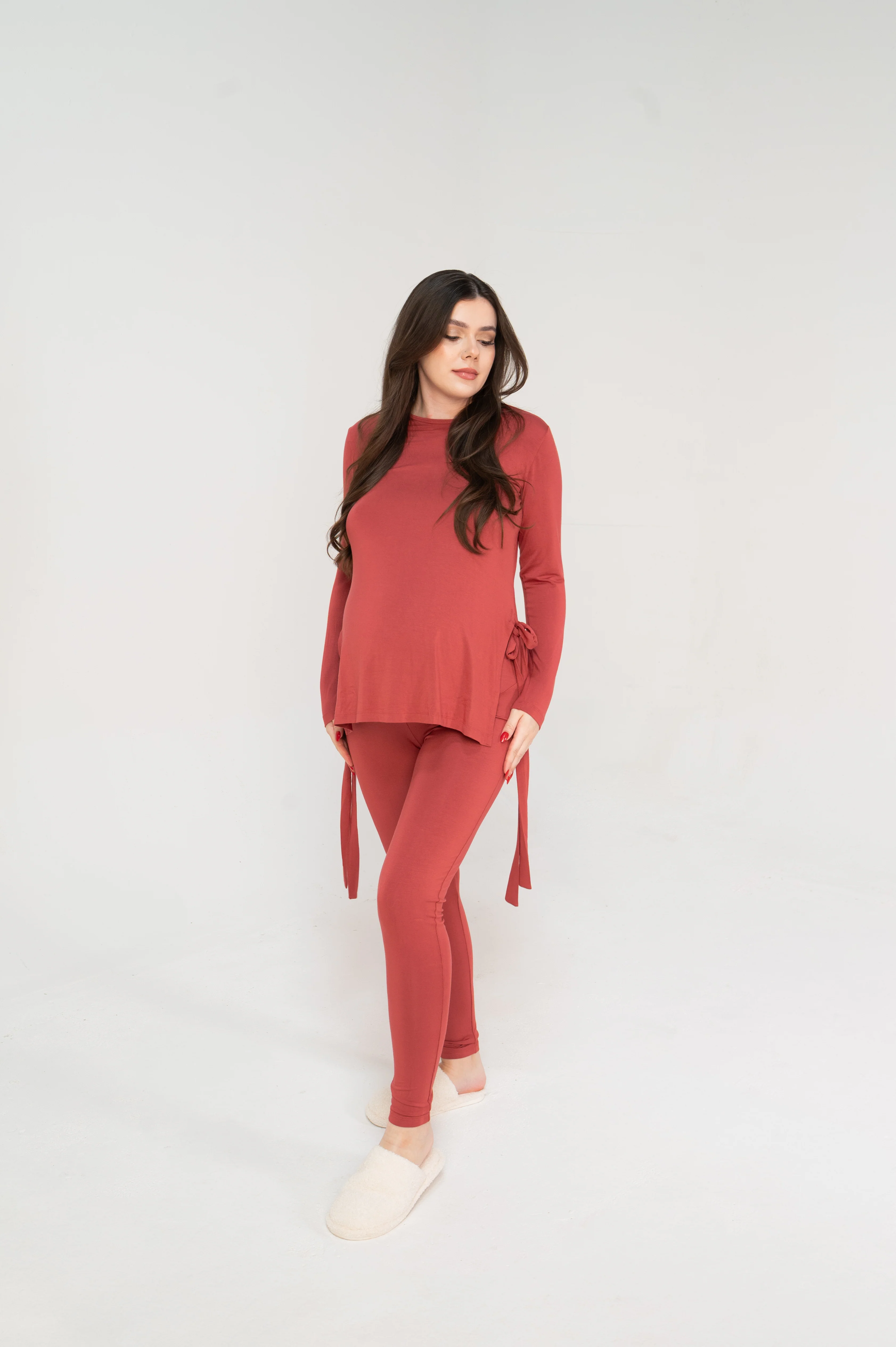 Yvonne Maternity Loungewear Set in Terracotta Rose - Image 6